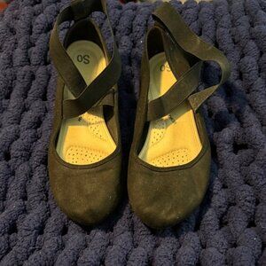 SO Black Women's Flats with Elastic Straps